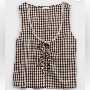 Aerie Tank & Pants Set Brown Gingham Off-Duty Poplin